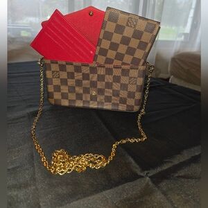 Pre-loved Louis Vuitton Pochette Félicie in Damier Ebene canvas- Full set.